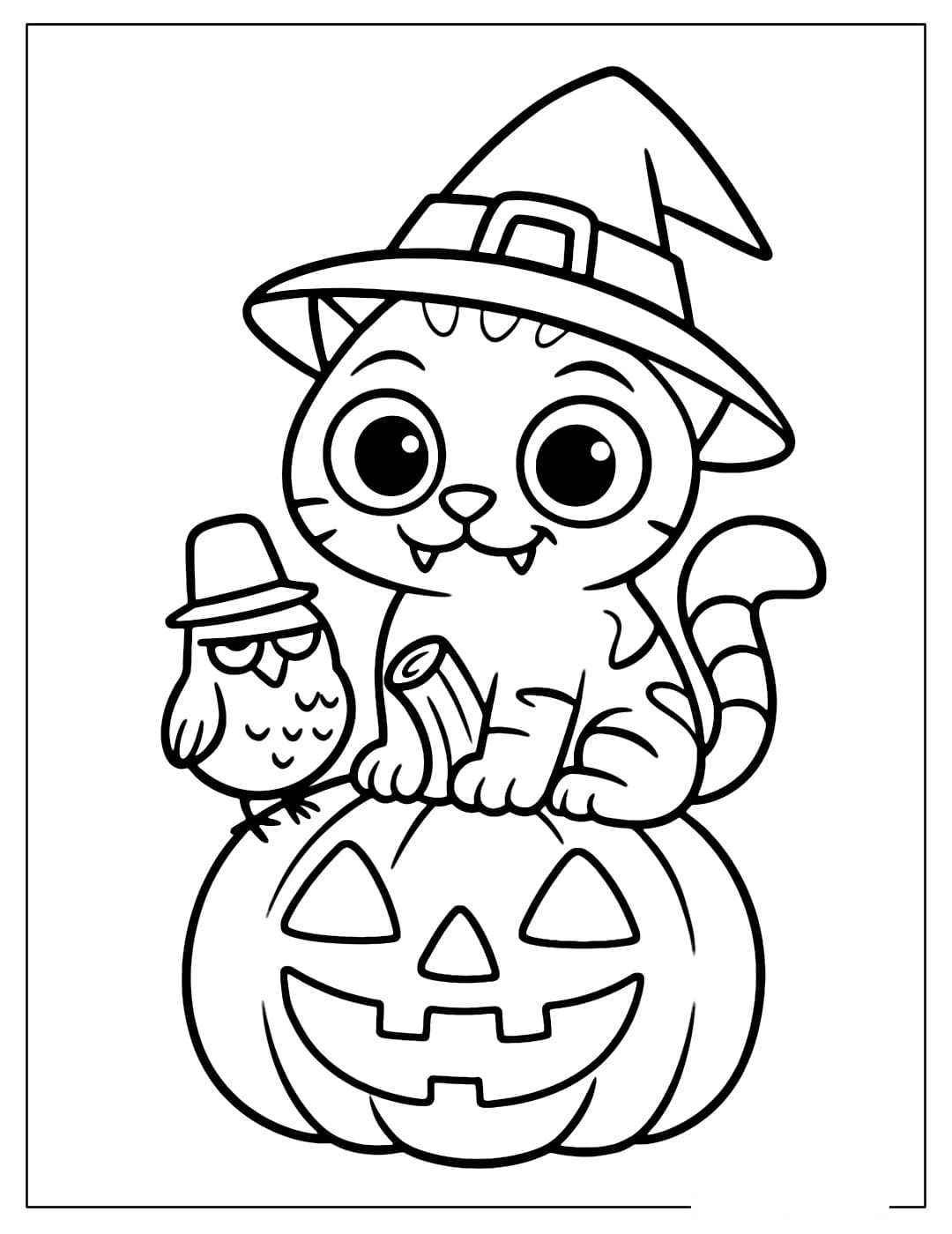 Fisa de colorat cu Halloween Tigrul Derpy si pasarea 10